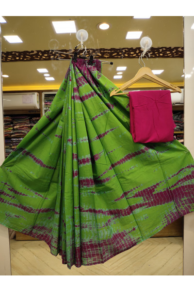 All Over Bandhni Printed Pear Green Mulmul Cotton Saree (KR1535)